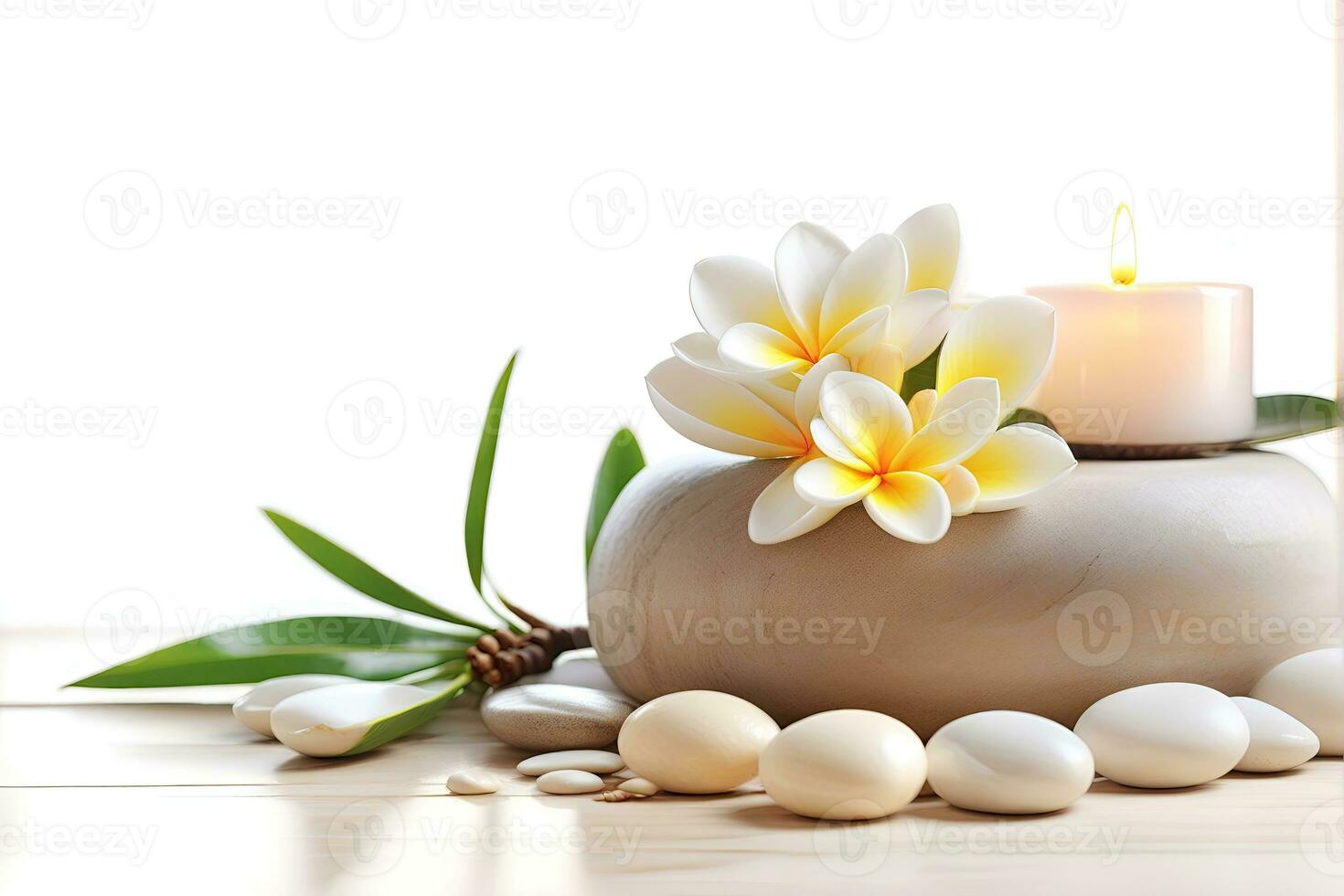 ai generado spa tratamiento aroma terapia con velas, piedras y flores para relajarse bienestar. foto