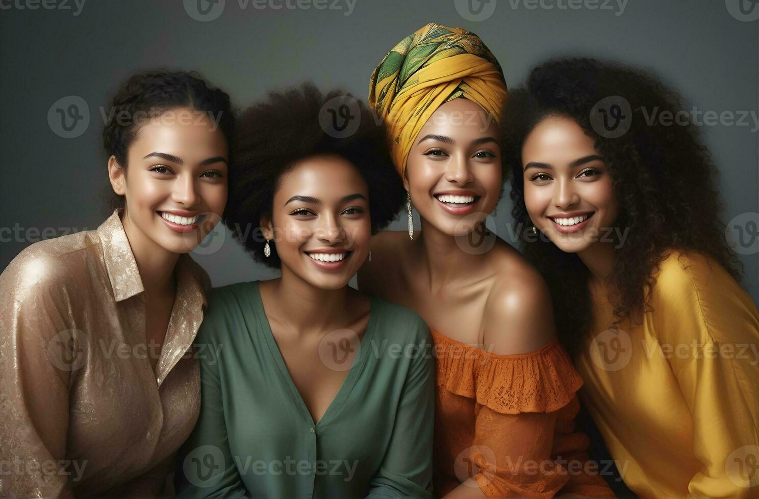 AI generated Beautiful young multiethnic women with natural makeup. Advertising for female fashion models, face and body skin care. photo