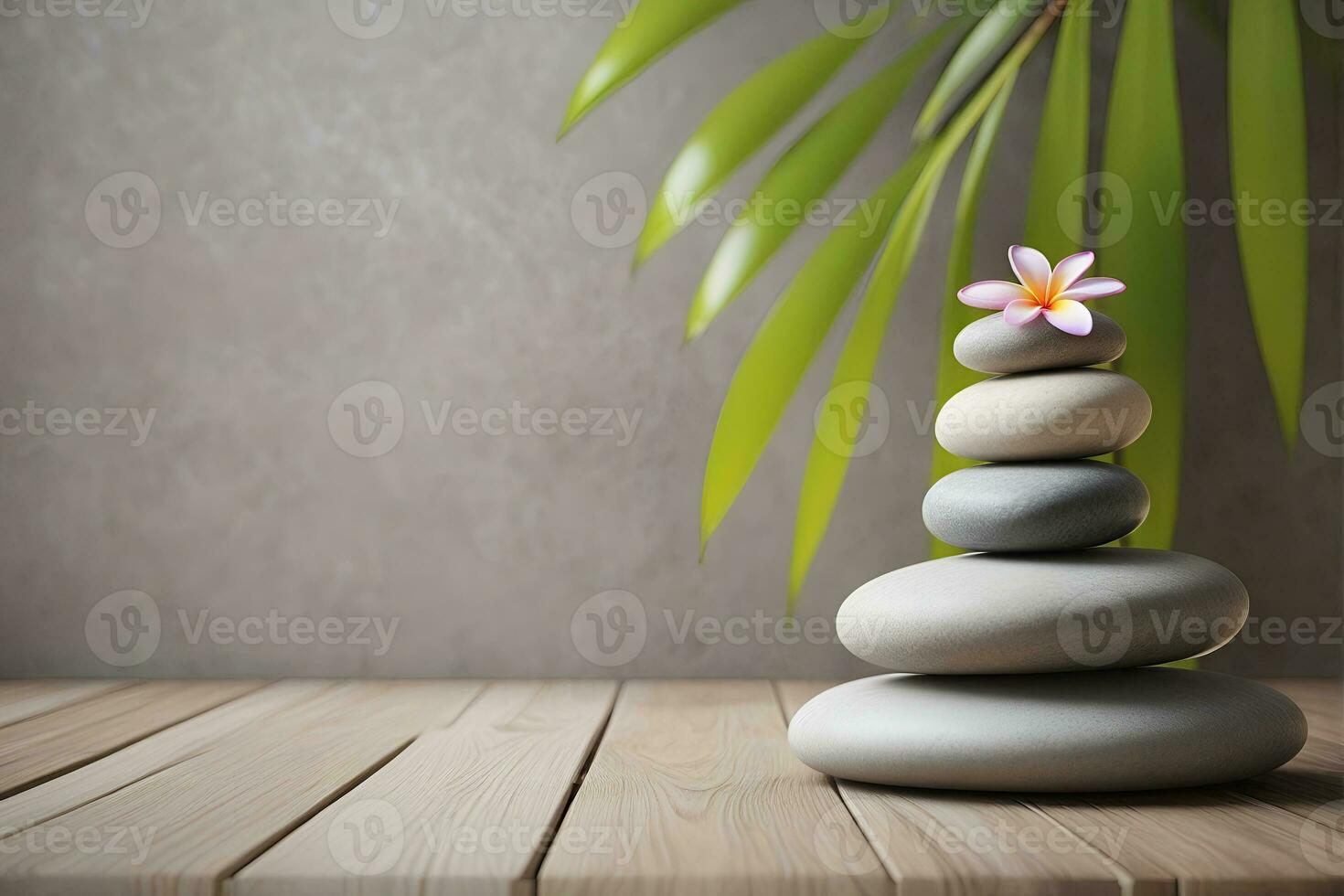 AI generated Spa treatment aroma therapy with candles, Stones and flowers for relax wellness. photo