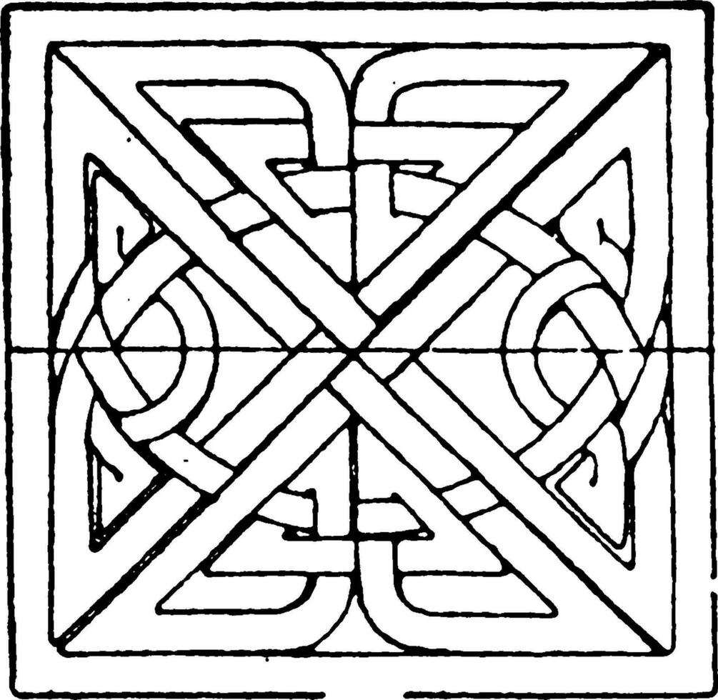 Scandinavian Square Panel is a bas-relief design found on a Celtic stone cross, vintage engraving. vector