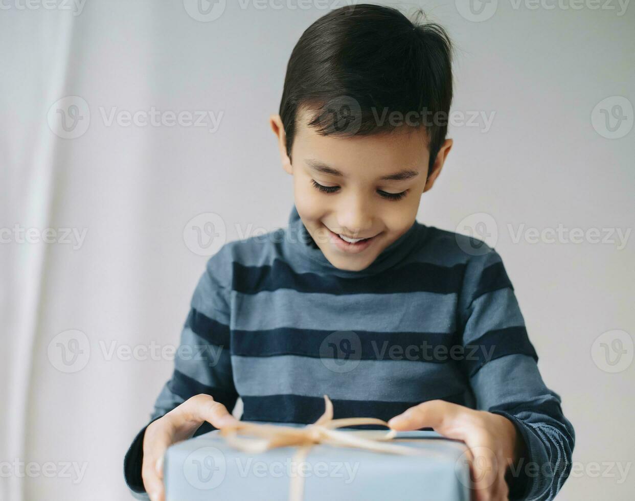 AI generated a happy child unwrapping a present photo