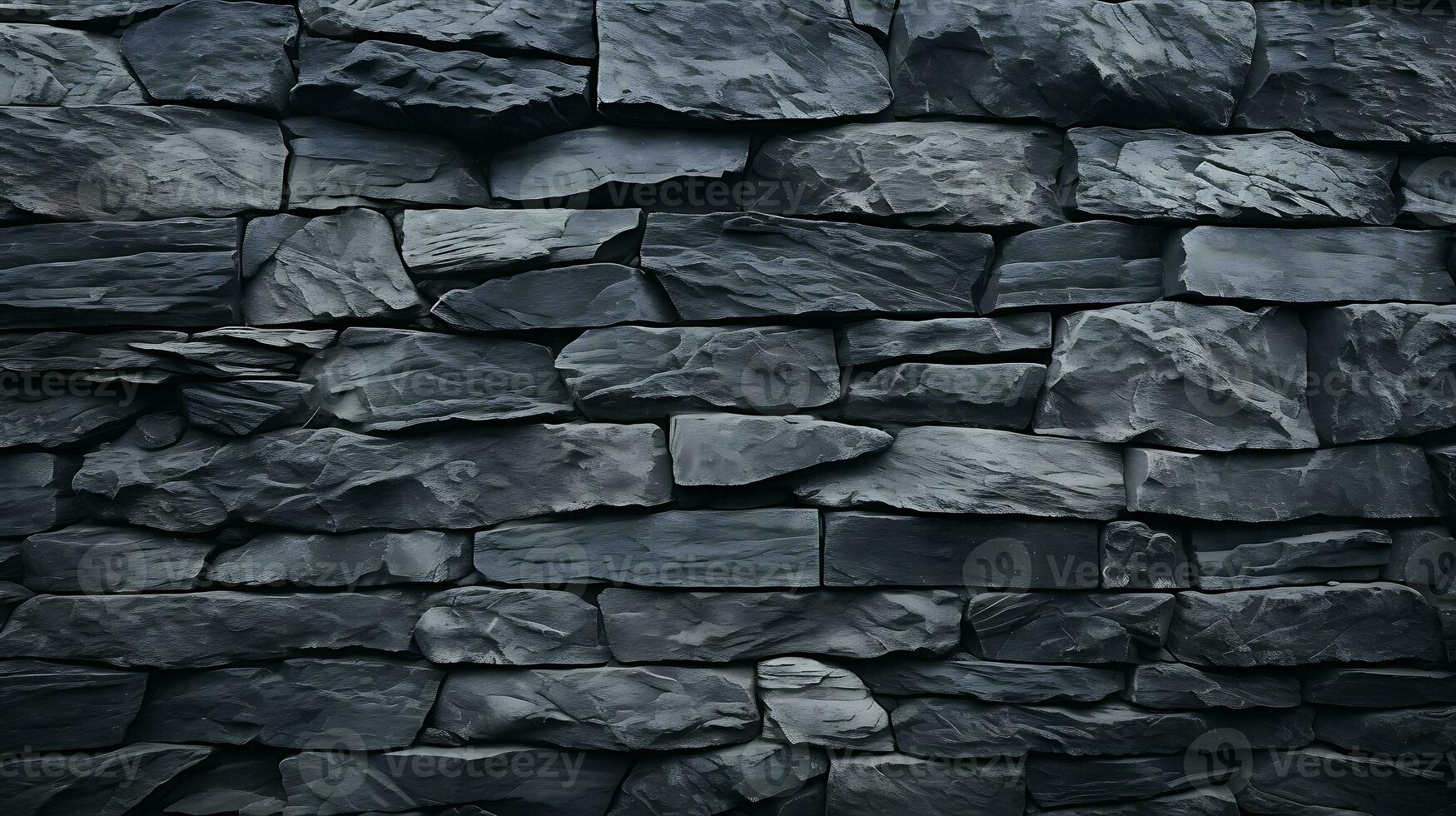 AI generated Wall made of dark gray granite. Rough stone texture, brickwork, close-up. Abstract background with copy space, wallpaper, graphic design element. Grunge banner photo