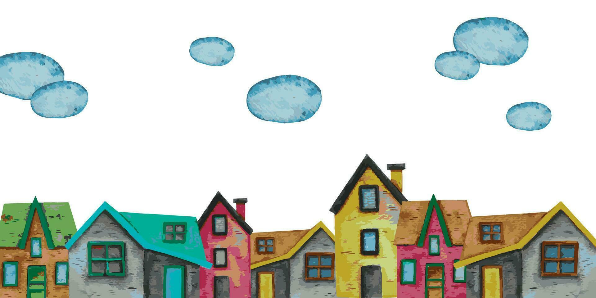 Watercolor houses. Hand drawn illustration. Nursery art vector