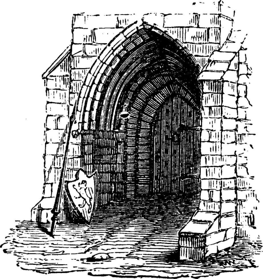 Early English Door, The most significant,  vintage engraving. vector