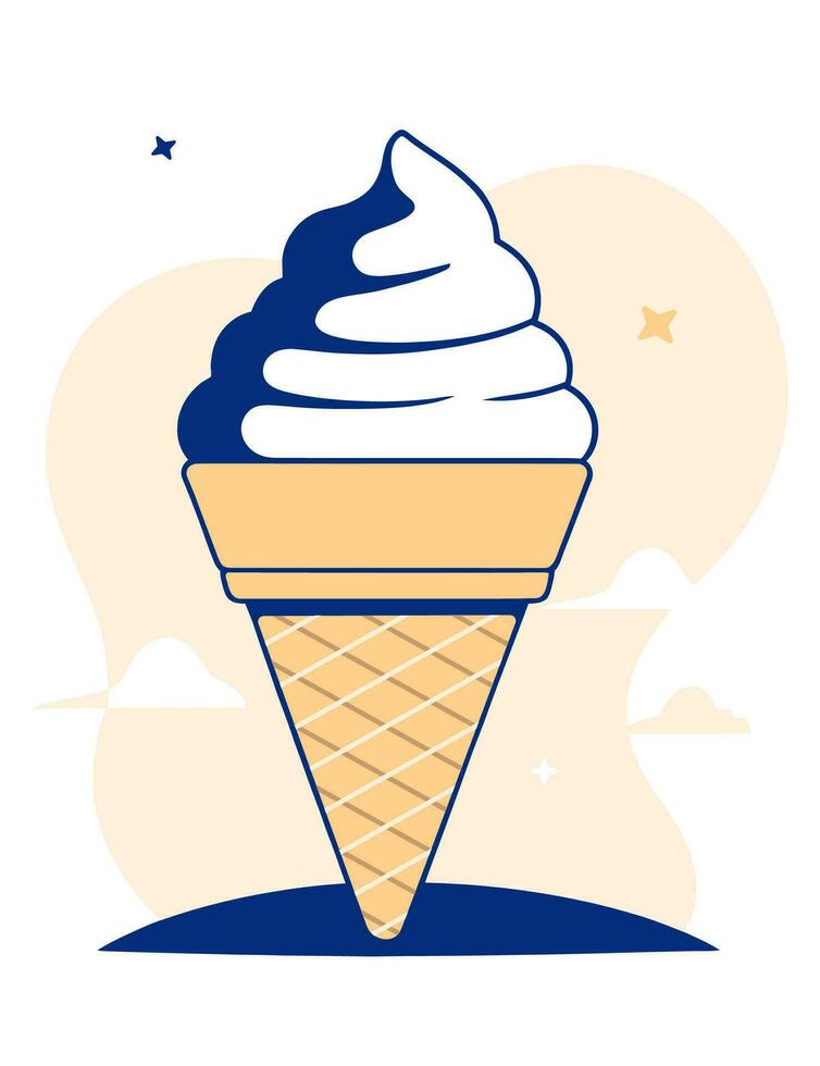 Ice cream cornet, flat vector illustration.