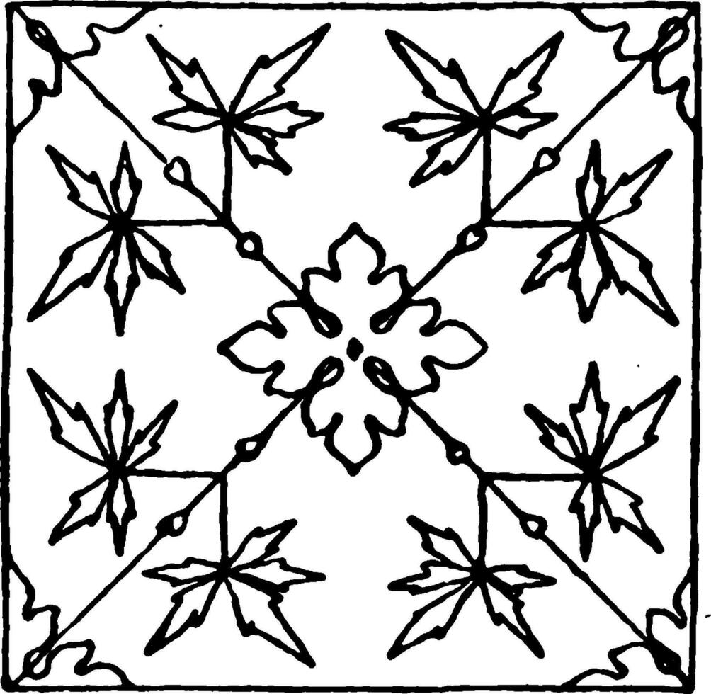 Medieval Tile Pattern is a simple leaves pattern, vintage engraving. vector