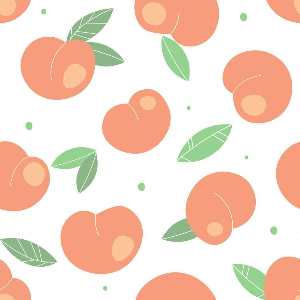 Seamless pattern with juicy abstract peaches. Summer natural print with fruits. Vector graphics.