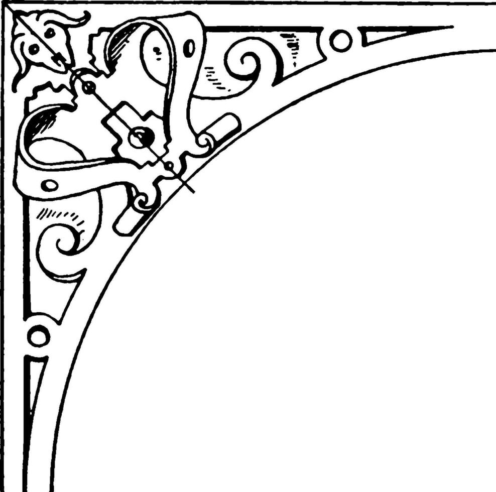 Renaissance Spanrail Panel have a animal face in it right corner, vintage engraving. vector