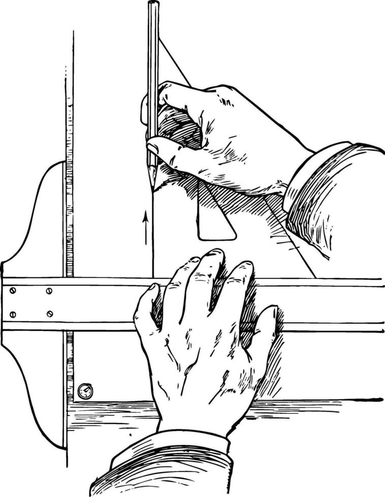 Drawing a Vertical Line, vertical line by simply using height,  vintage engraving. vector