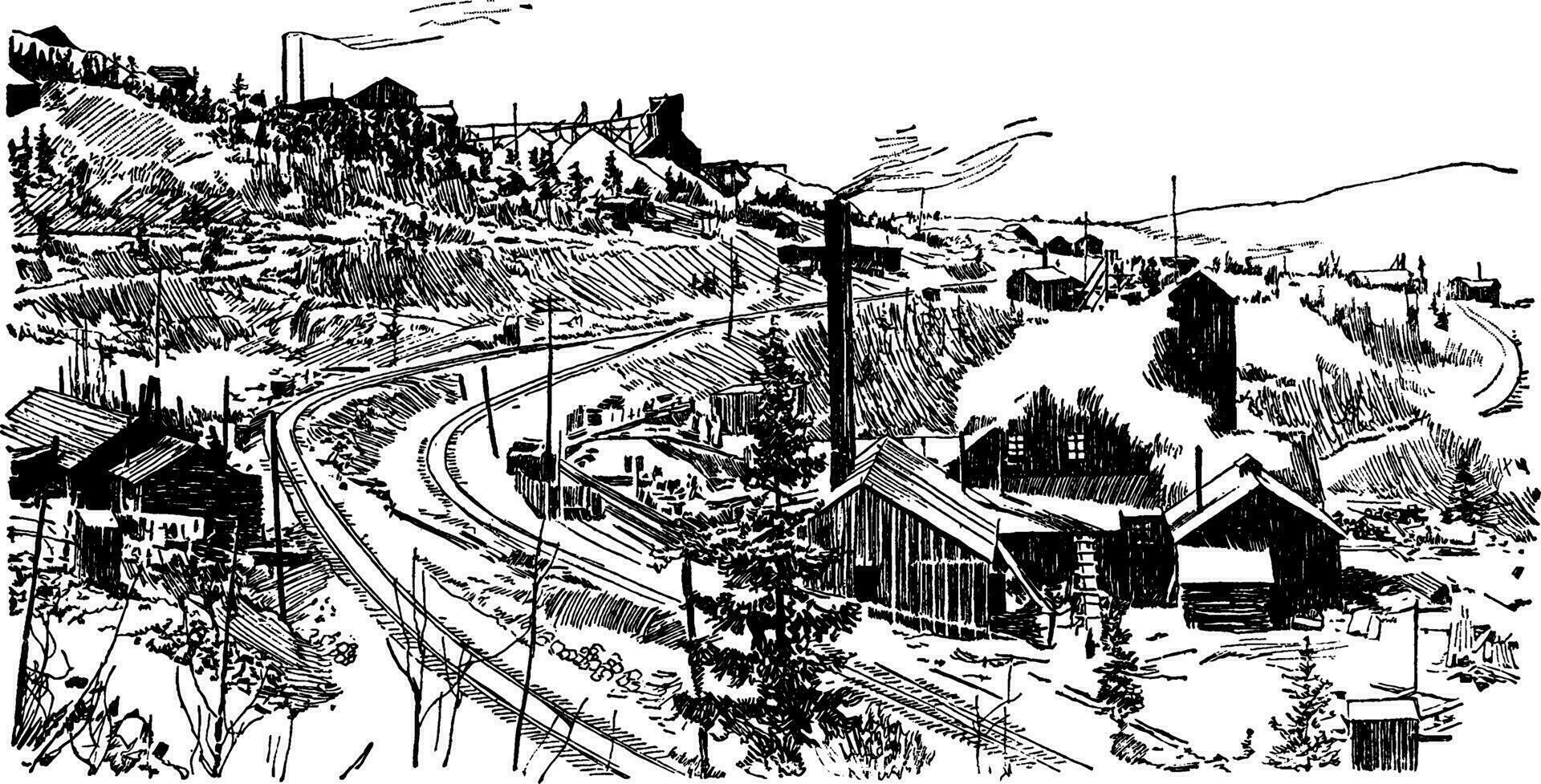 Cripple Creek Mine, vintage illustration. vector