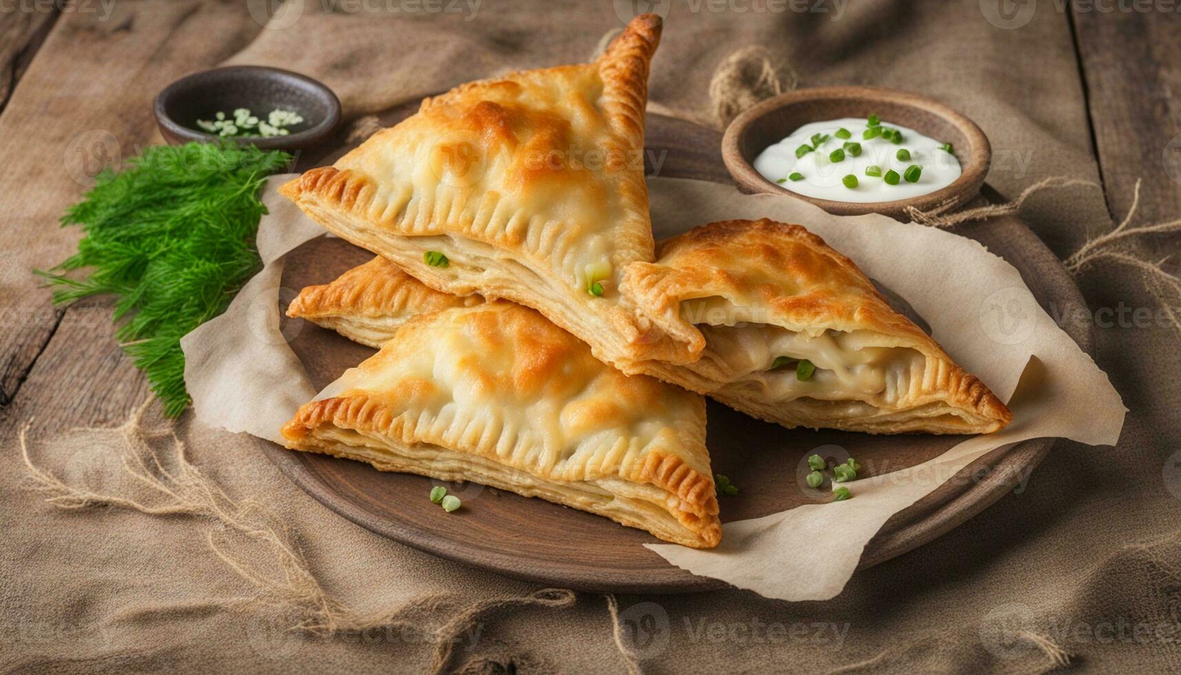 AI generated Traditional Romania, Ukrainian, Russian and Tatar food Cheburek with meat and spring onion photo