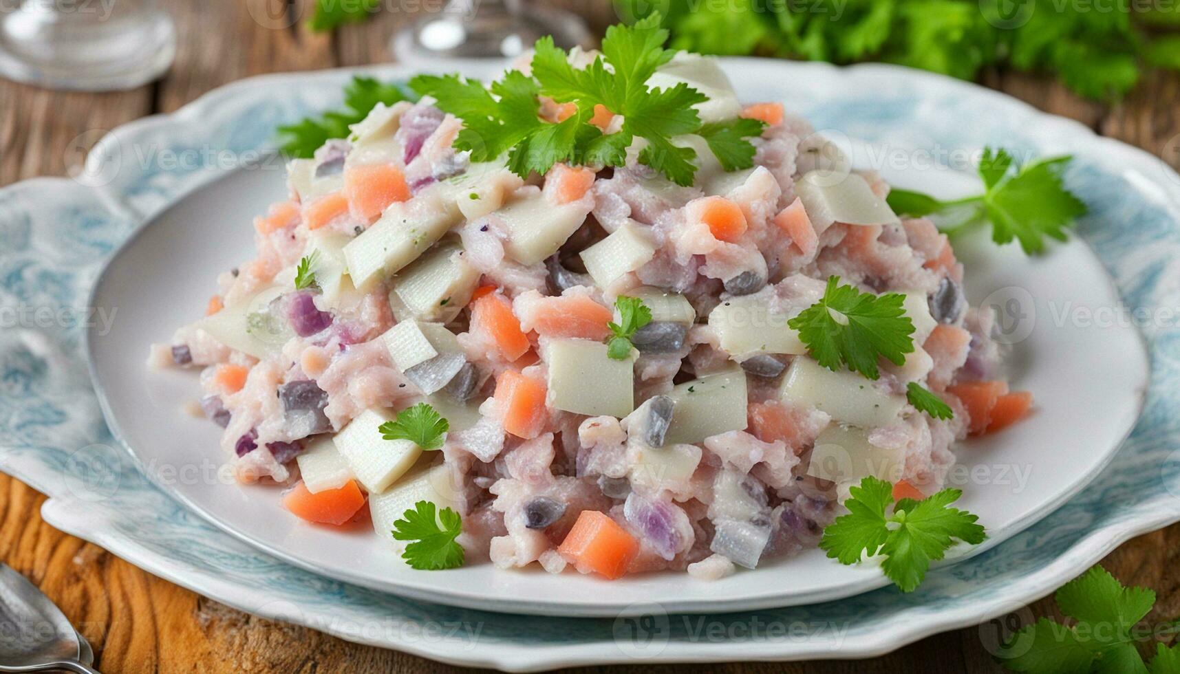 ai generado ruso tradicional arenque ensalada foto