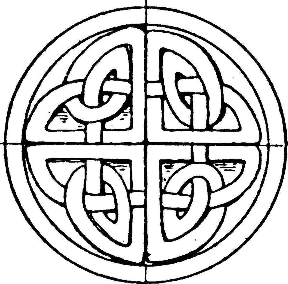 Celtic Stone Cross Circular Panel is found in St. Vigeans, vintage engraving. vector