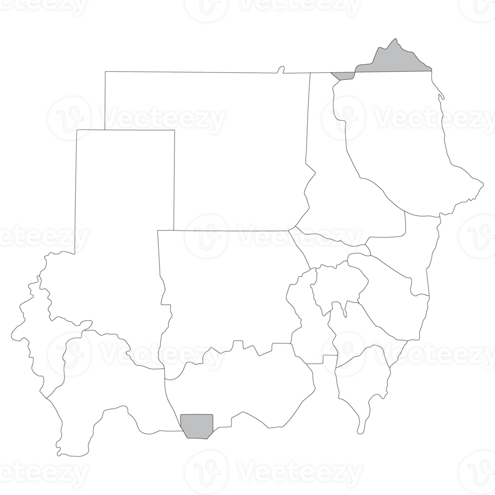Sudan map. Map of Sudan in administrative states in white color png