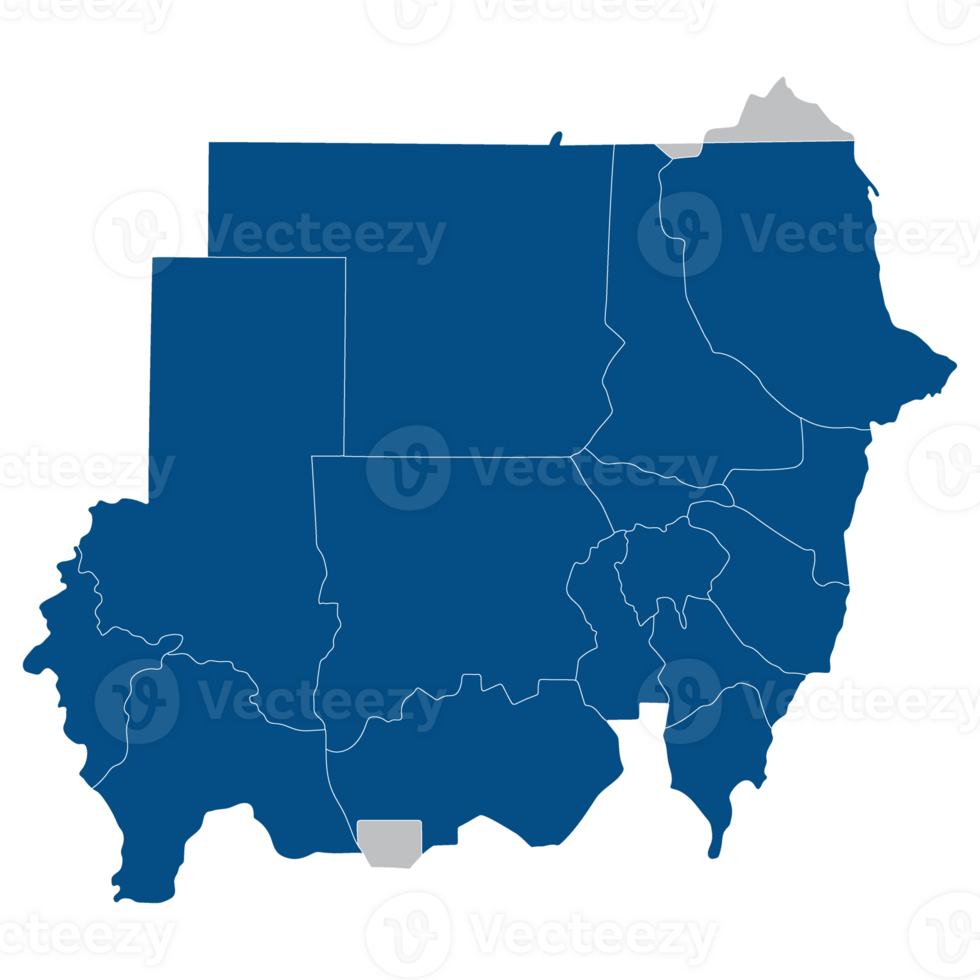 Sudan map. Map of Sudan in administrative states in blue color png