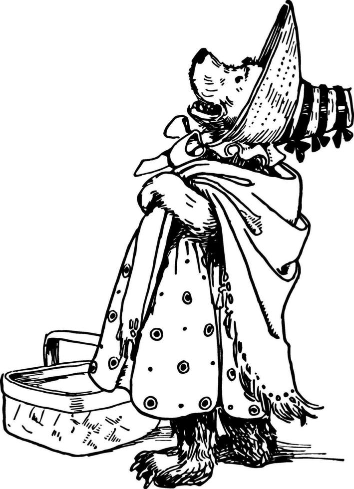 Mama Bear is dressed up to go out, vintage illustration vector