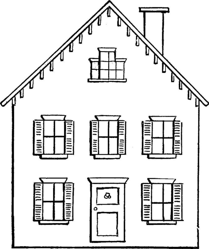 Drawing a House 2, using two point perspective,  vintage engraving. vector