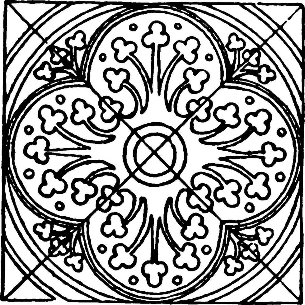 Medieval Tile Circle Pattern is a stained glass design, vintage engraving. vector