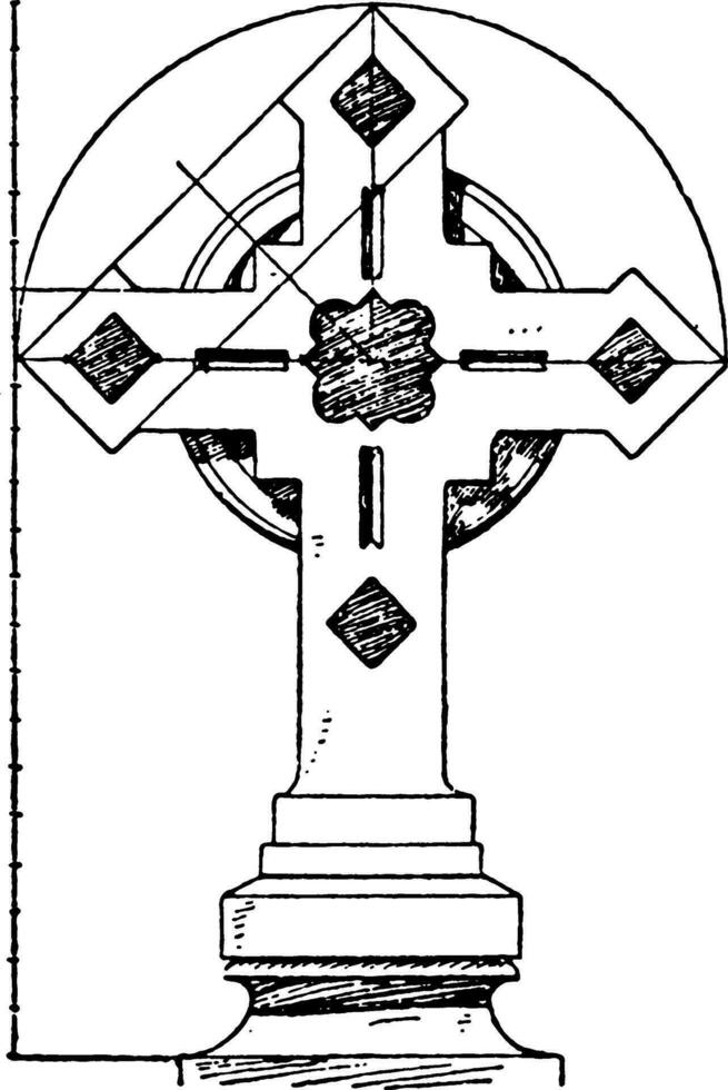 Steeple Cross, building,  vintage engraving. vector