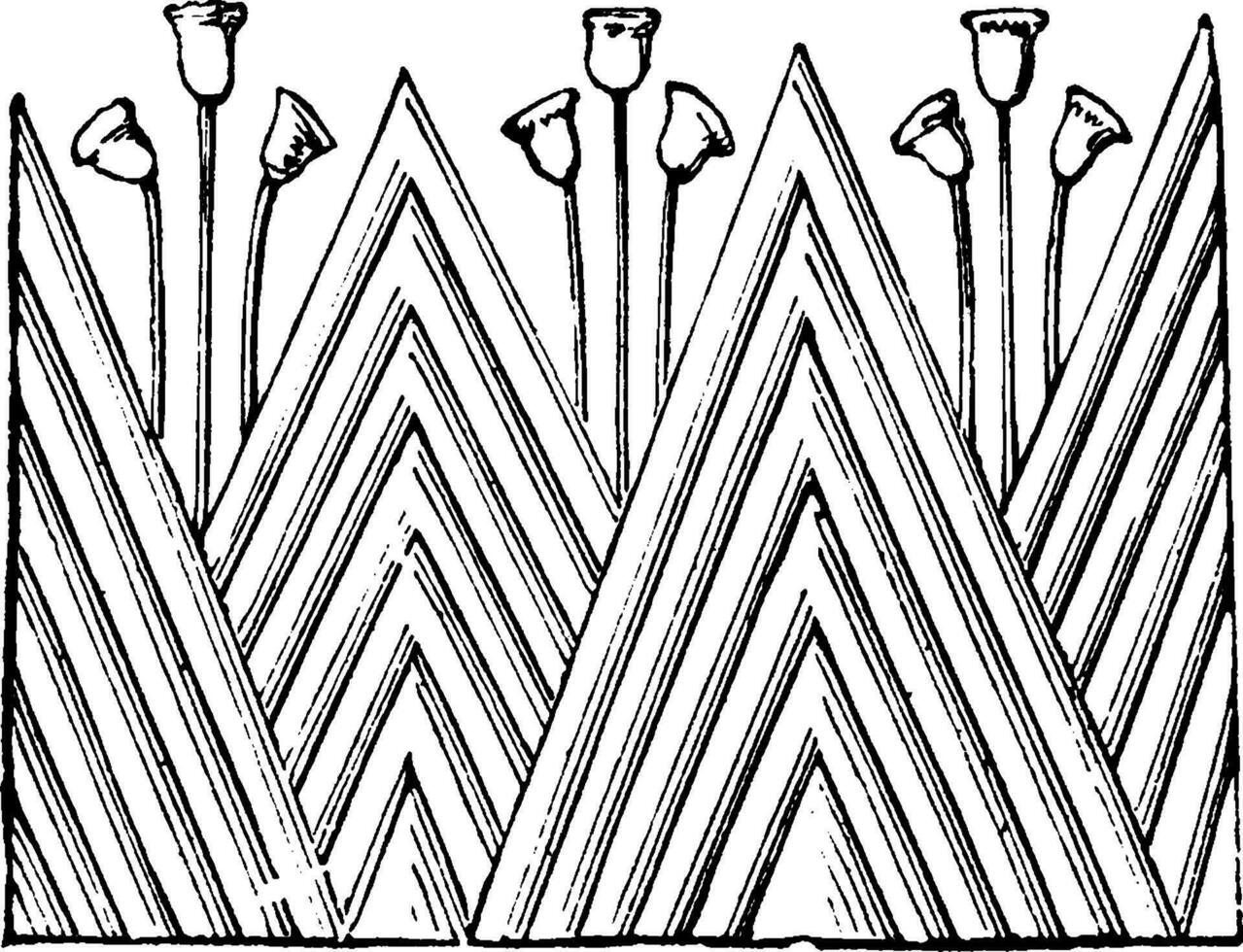 Capital Ornament in the Temple at Edfu,  Egyptian architecture, vintage engraving. vector