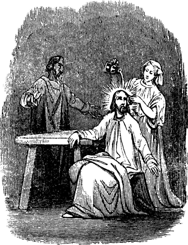 unción de Jesús por un mujer a Bethany Clásico ilustración. vector