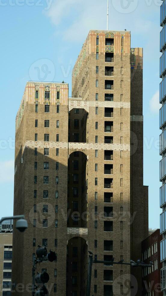 The city view with the old buildings and architectures under the warm sunlight photo