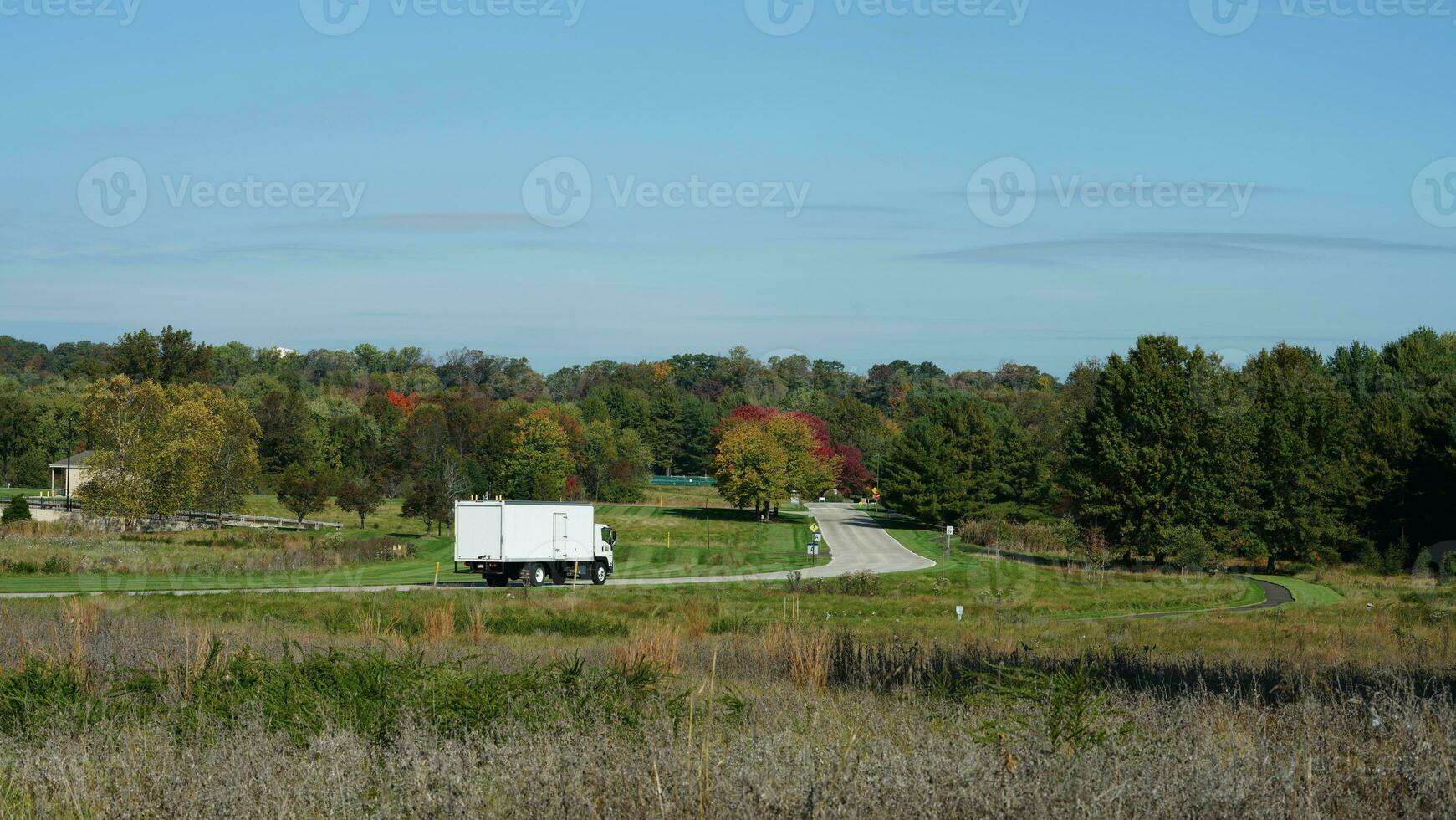 The beautiful autumn view with the colorful trees and leaves in the park photo