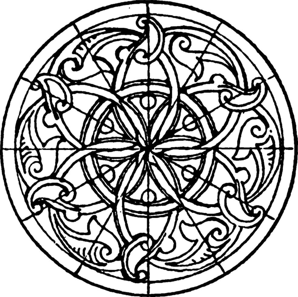 Arabian Bas-Relief Circular Panel is a 14th century design, vintage engraving. vector