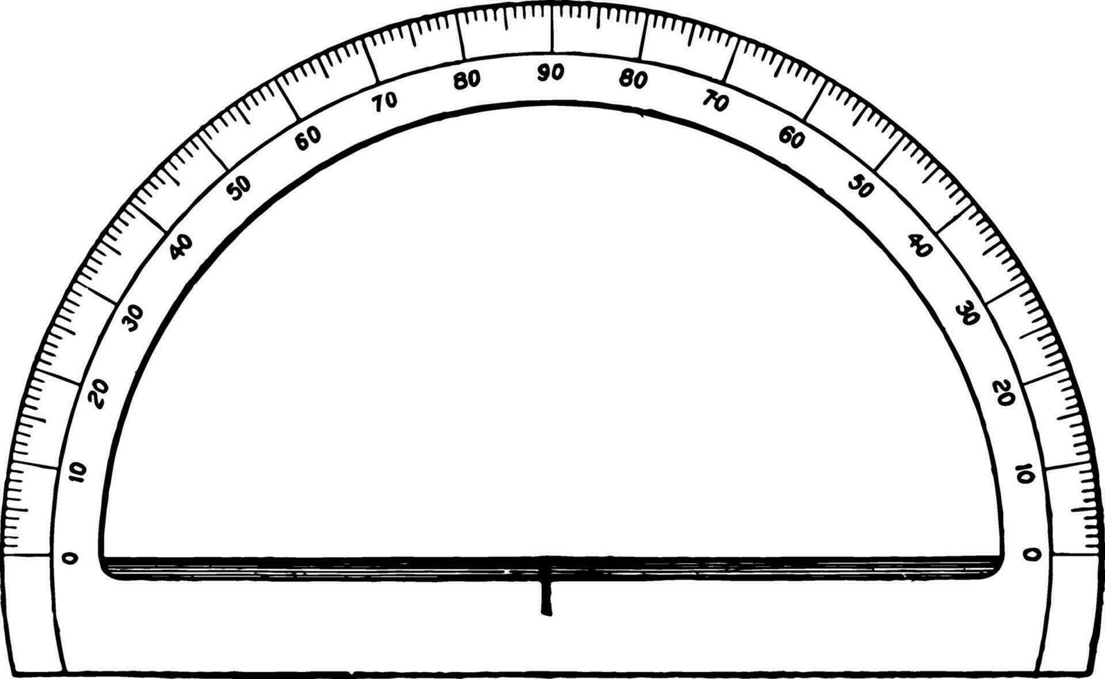 Protractor, made of transparent plastic or glass,  vintage engraving. vector