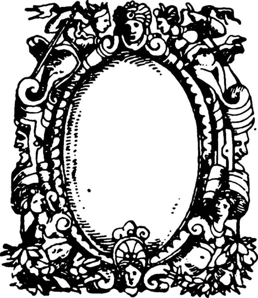 Printer's-Mark Typographical Frame has the head and tail pieces were designed of strap-work, vintage engraving. vector