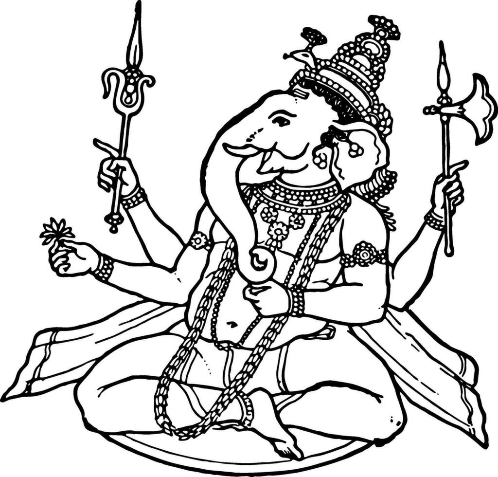 Ganesa, Hindu God vintage illustration. vector