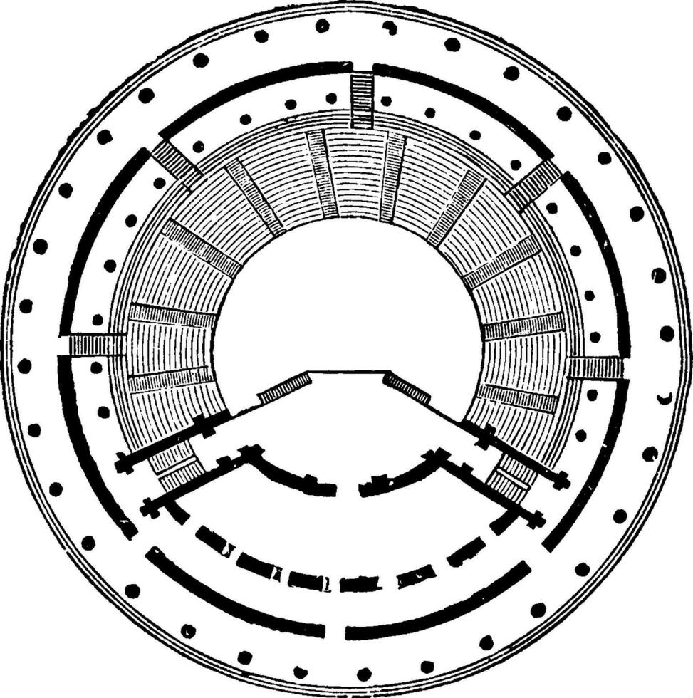 Ground Plan of the Theatre of Herodes Atticus is a stone theatre structure located on the south slope of the Acropolis of Athens, vintage engraving. vector