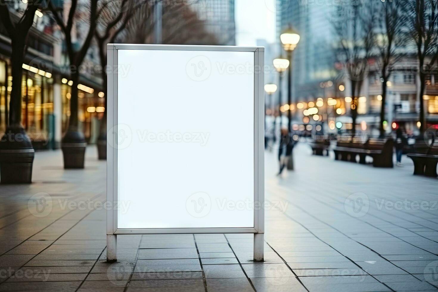 AI Generated Blank white billboard or display, advertising, blurred background.by Generative AI. photo