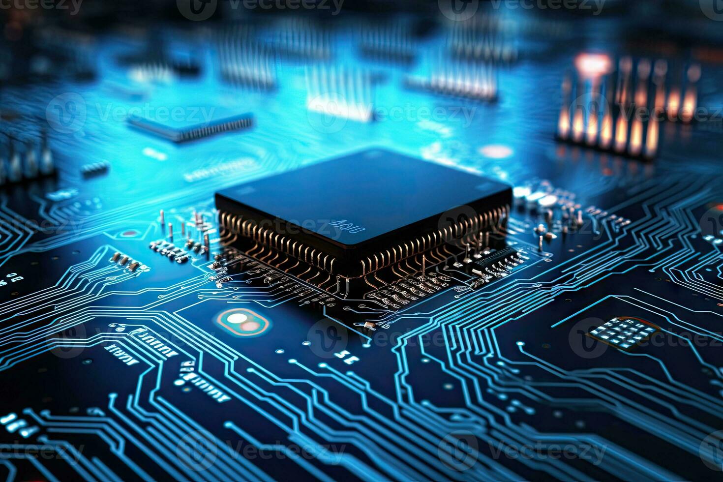 AI Generated Computer technology image with circuit board background, ideal for various topics related to computers and AI by generated AI photo