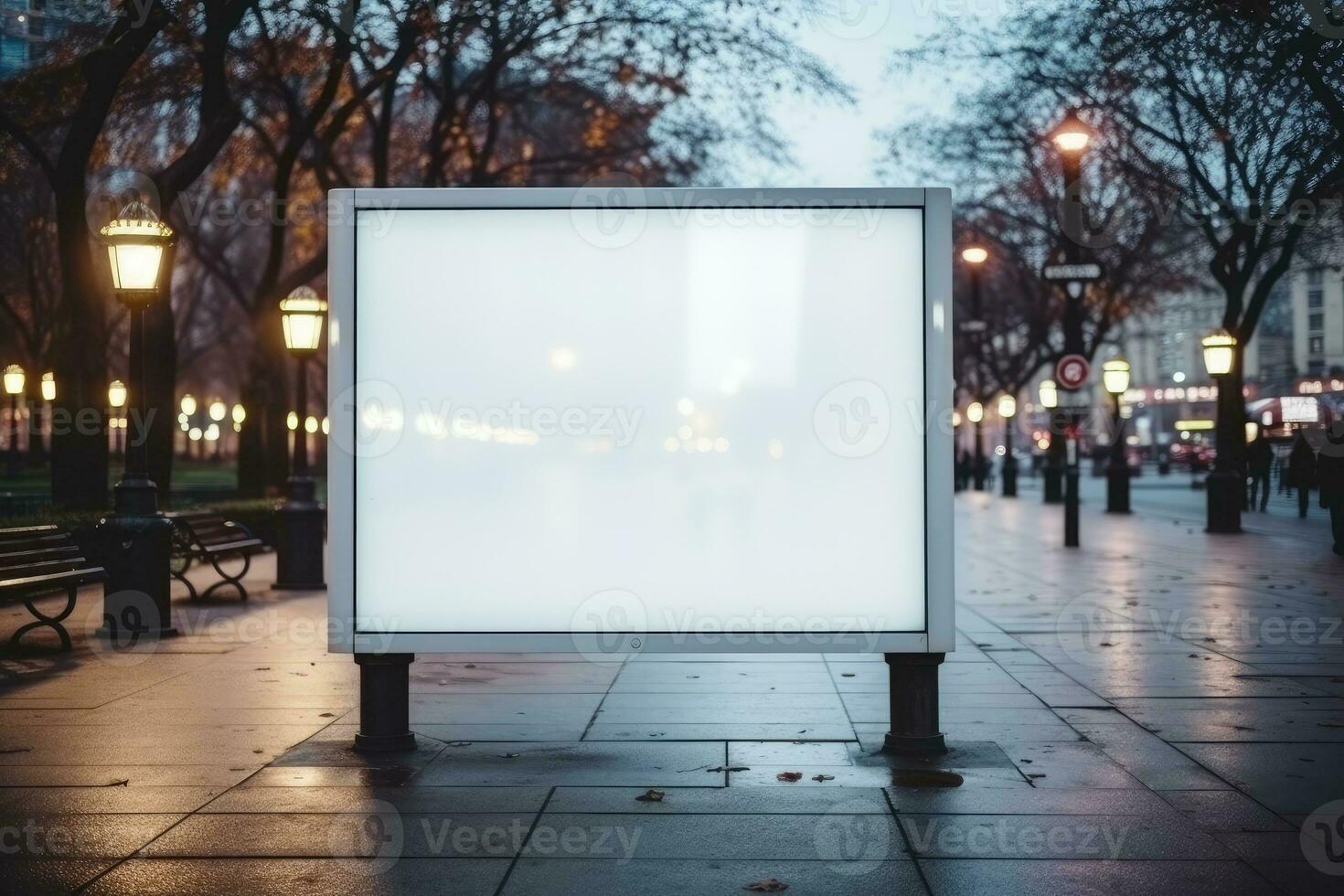 AI Generated Blank white billboard or display, advertising, blurred background.by Generative AI. photo