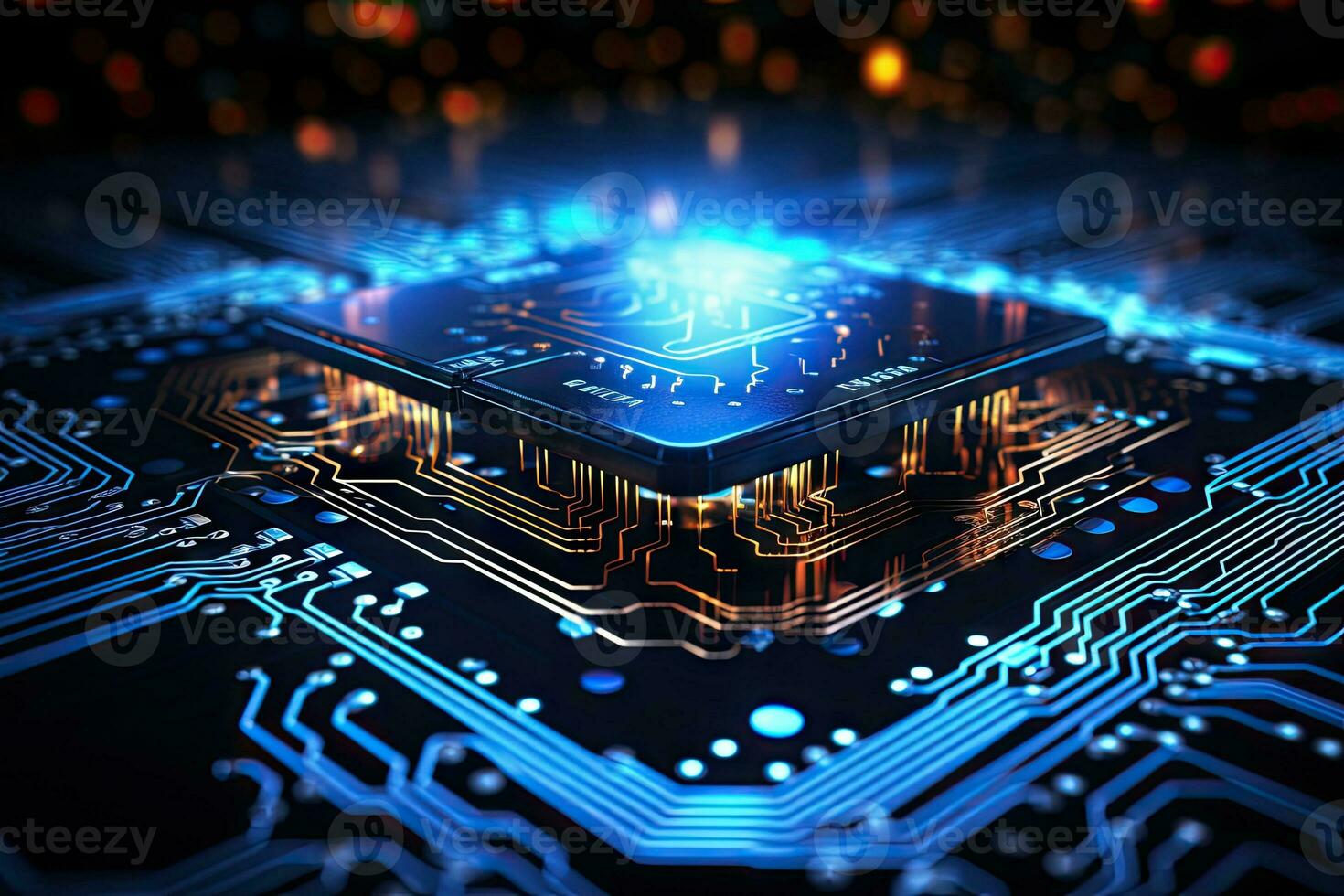 AI Generated Computer technology image with circuit board background, ideal for various topics related to computers and AI by generated AI photo