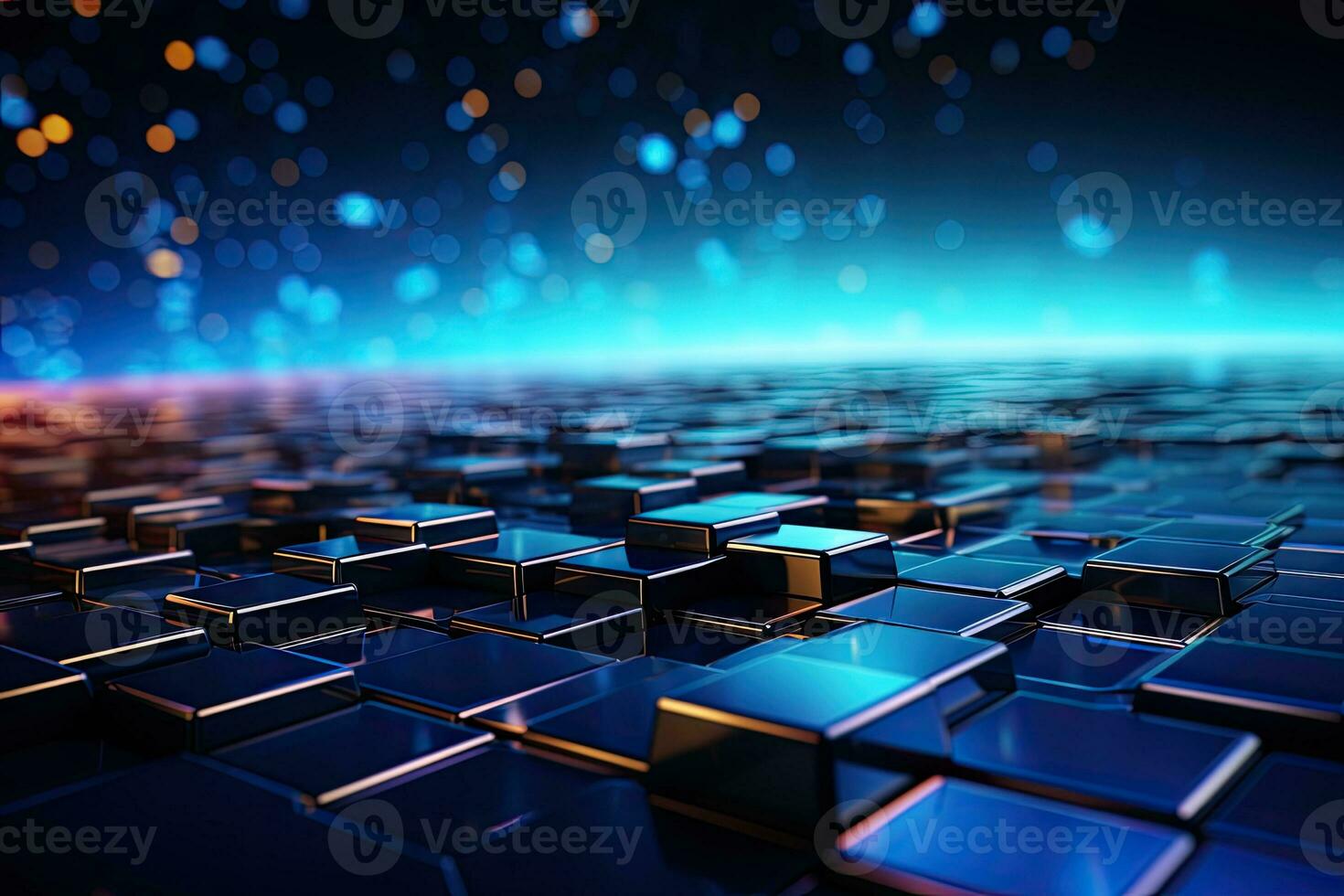 AI Generated Futuristic blue hexagon background science illustration HUD components Technology concept. 3D landscape. Big data future abstract background. photo