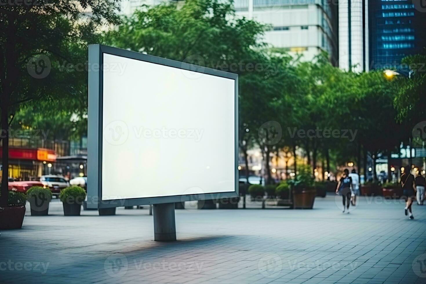 AI Generated Blank white billboard or display, advertising, blurred background.by Generative AI. photo