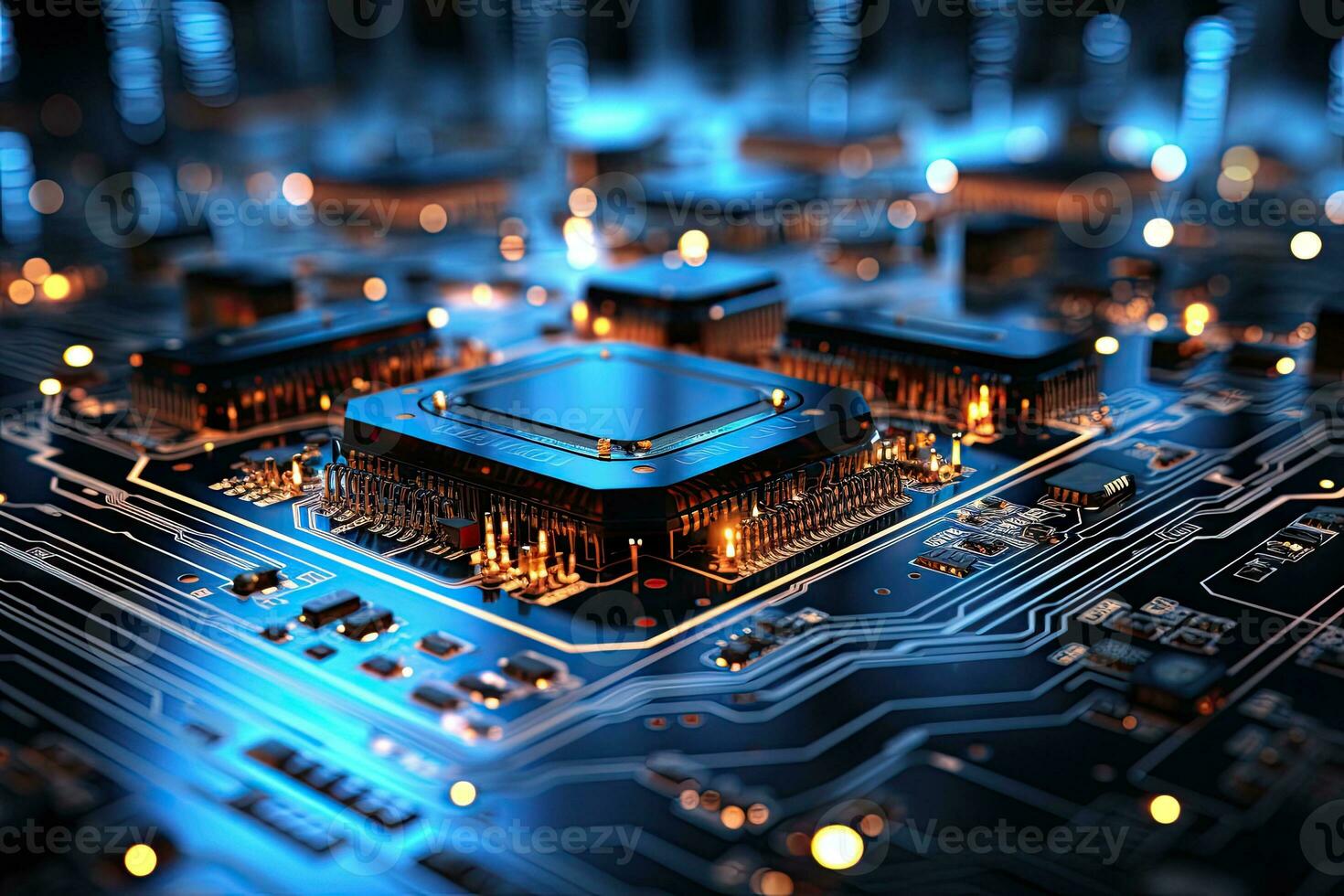 AI Generated Computer technology image with circuit board background, ideal for various topics related to computers and AI by generated AI photo