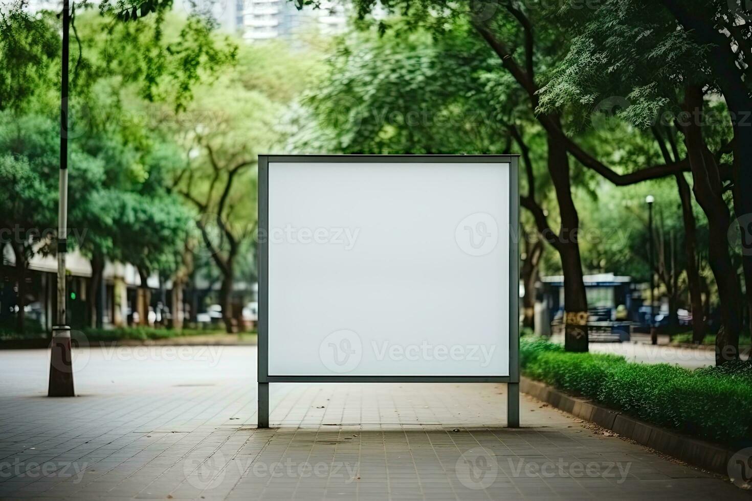 AI Generated Blank white billboard or display, advertising, blurred background.by Generative AI. photo