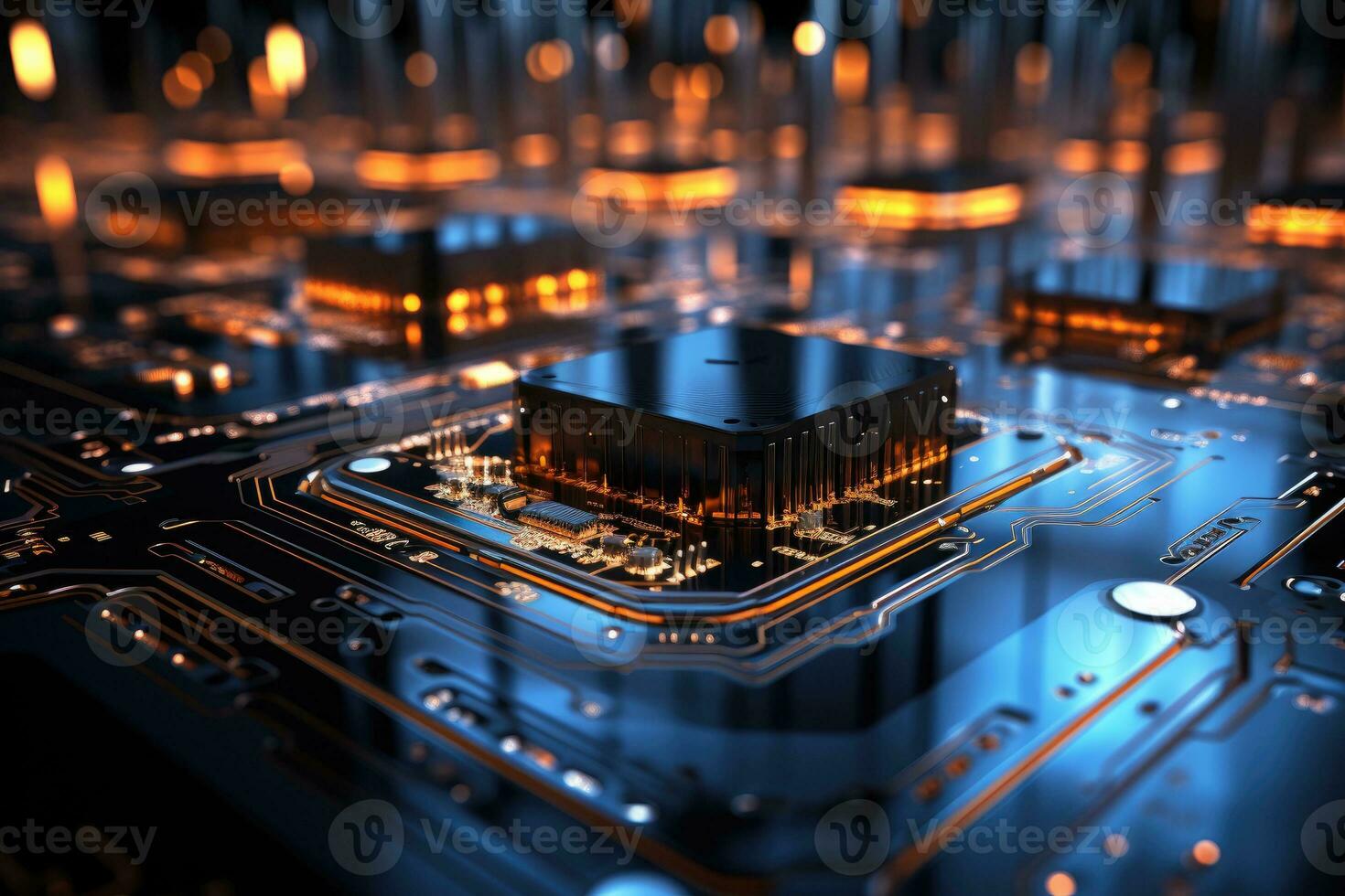 AI Generated Computer technology image with circuit board background, ideal for various topics related to computers and AI by generated AI photo