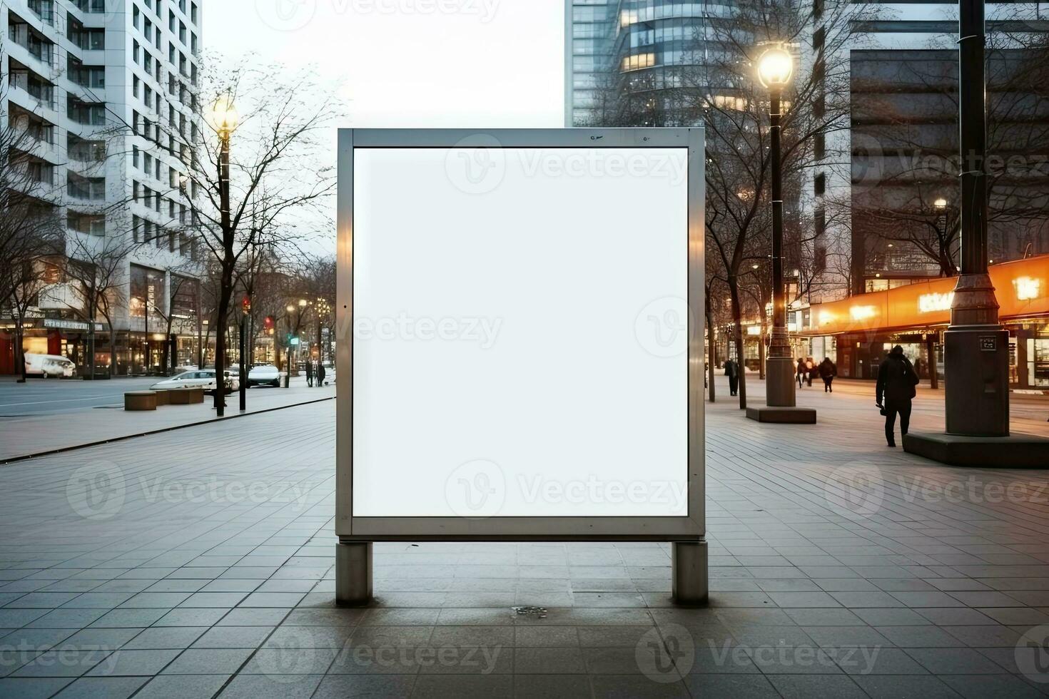 AI Generated Blank white billboard or display, advertising, blurred background.by Generative AI. photo