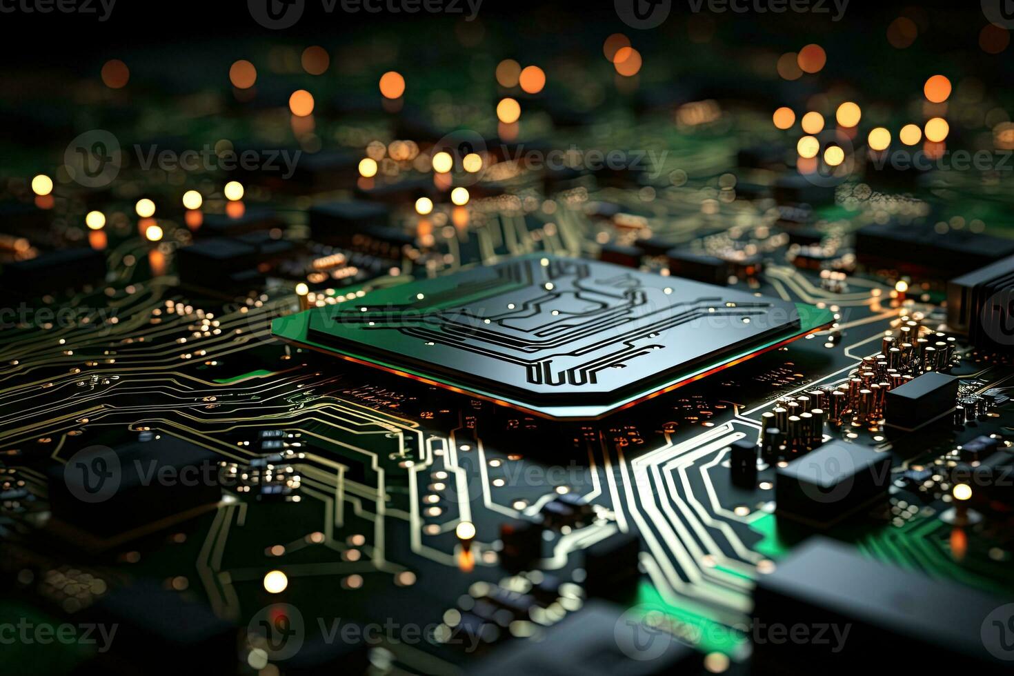 AI Generated Computer technology image with circuit board background, ideal for various topics related to computers and AI by generated AI photo