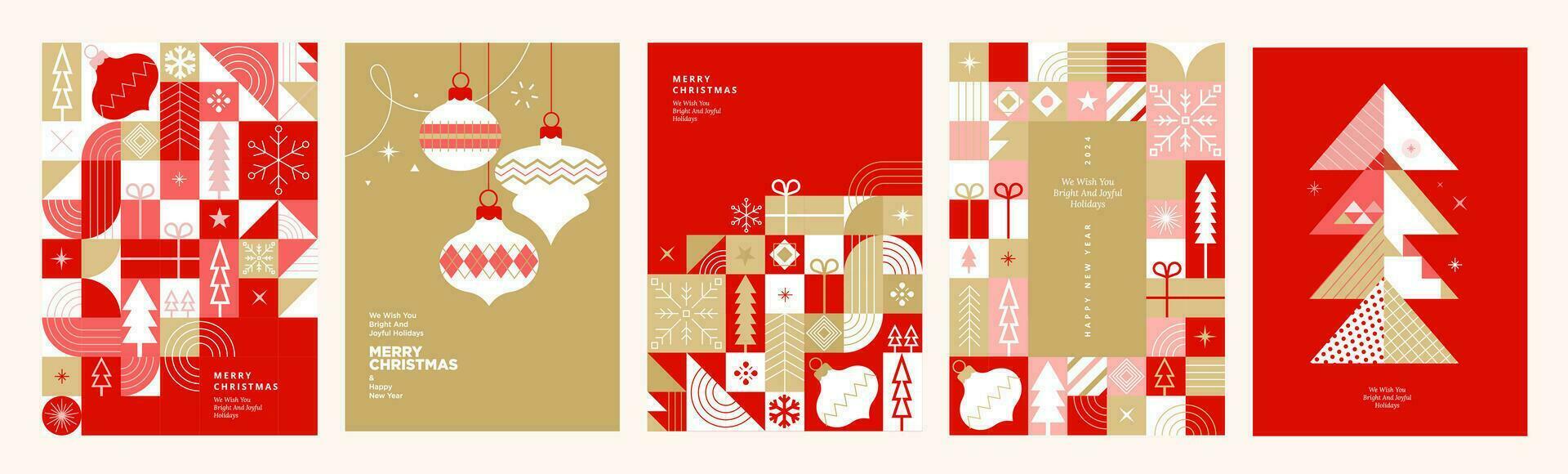 Merry Christmas and Happy New Year cards collection. Vector illustrations for background, greeting card, party invitation card, website banner, social media banner, marketing material.