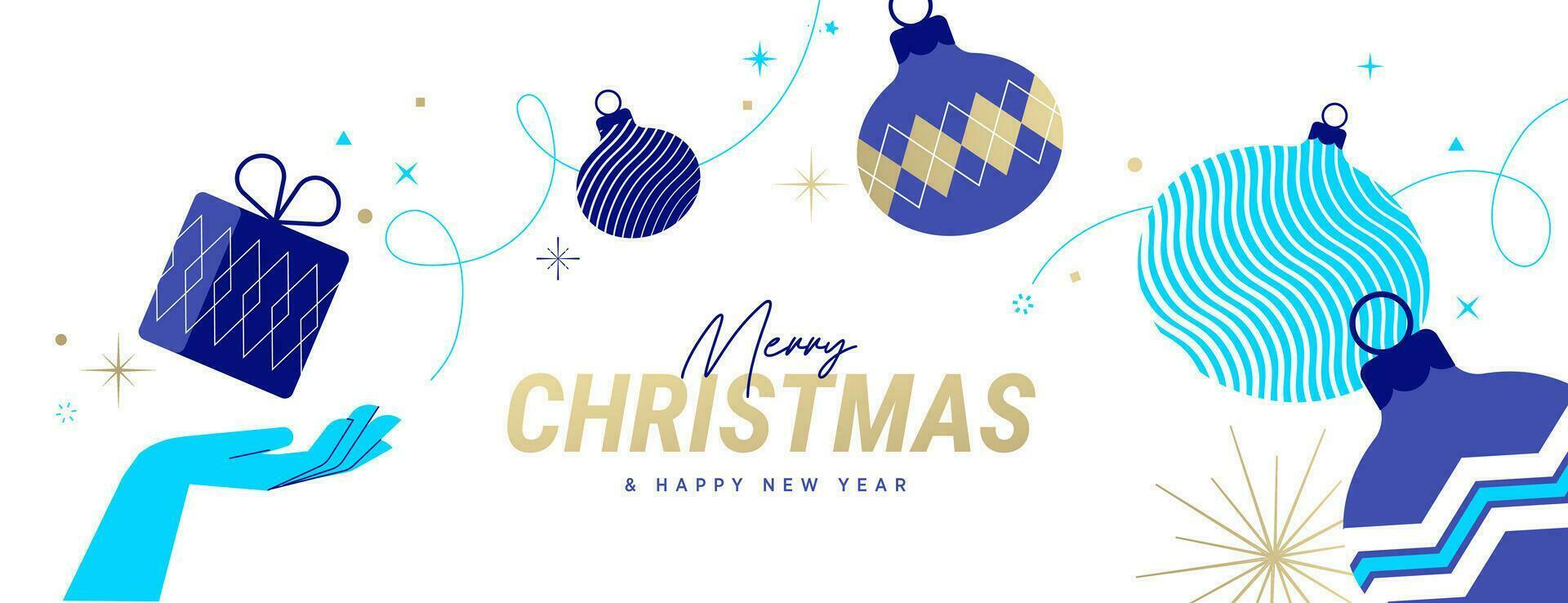 Merry Christmas and Happy New Year. Vector illustration for greeting card, party invitation card, website banner, social media banner, marketing material.