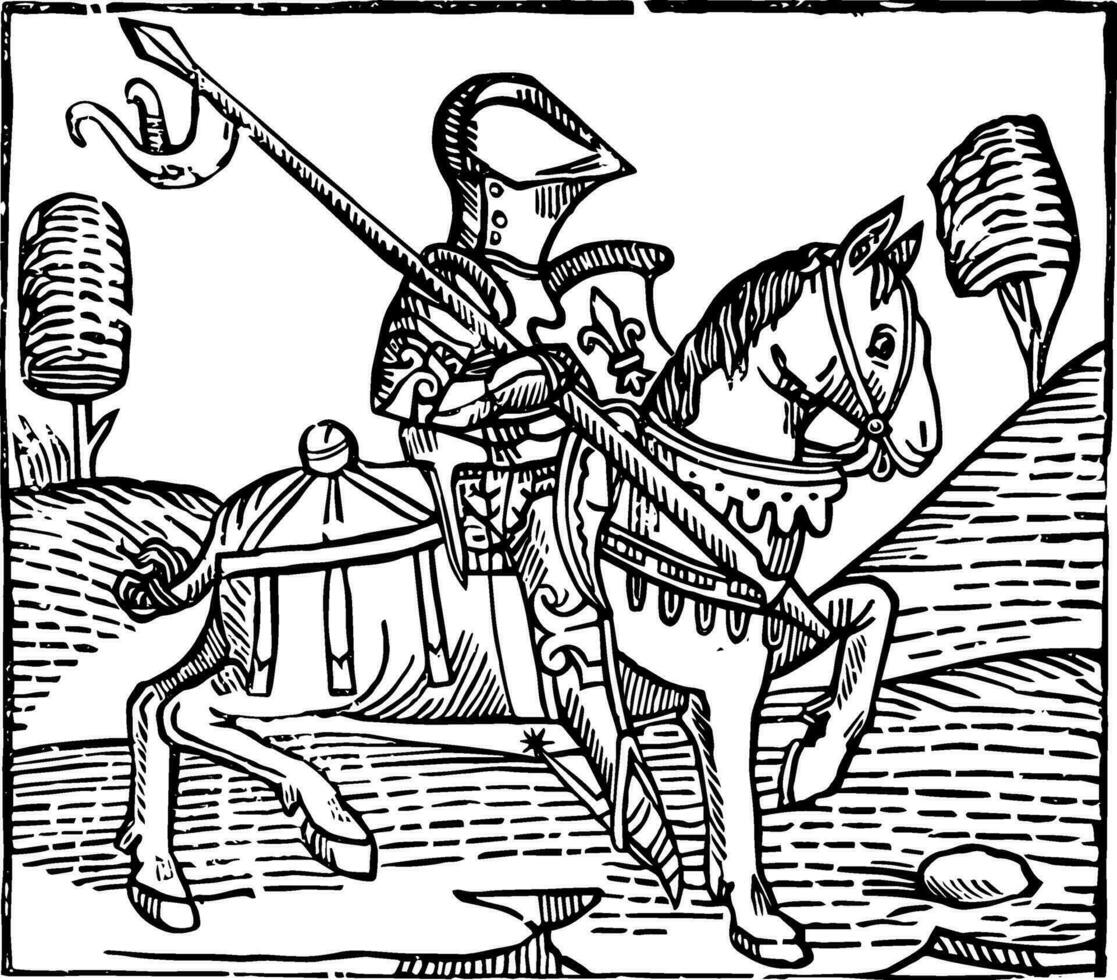 The Knight is an engraving from William Caxton's Game, vintage engraving. vector