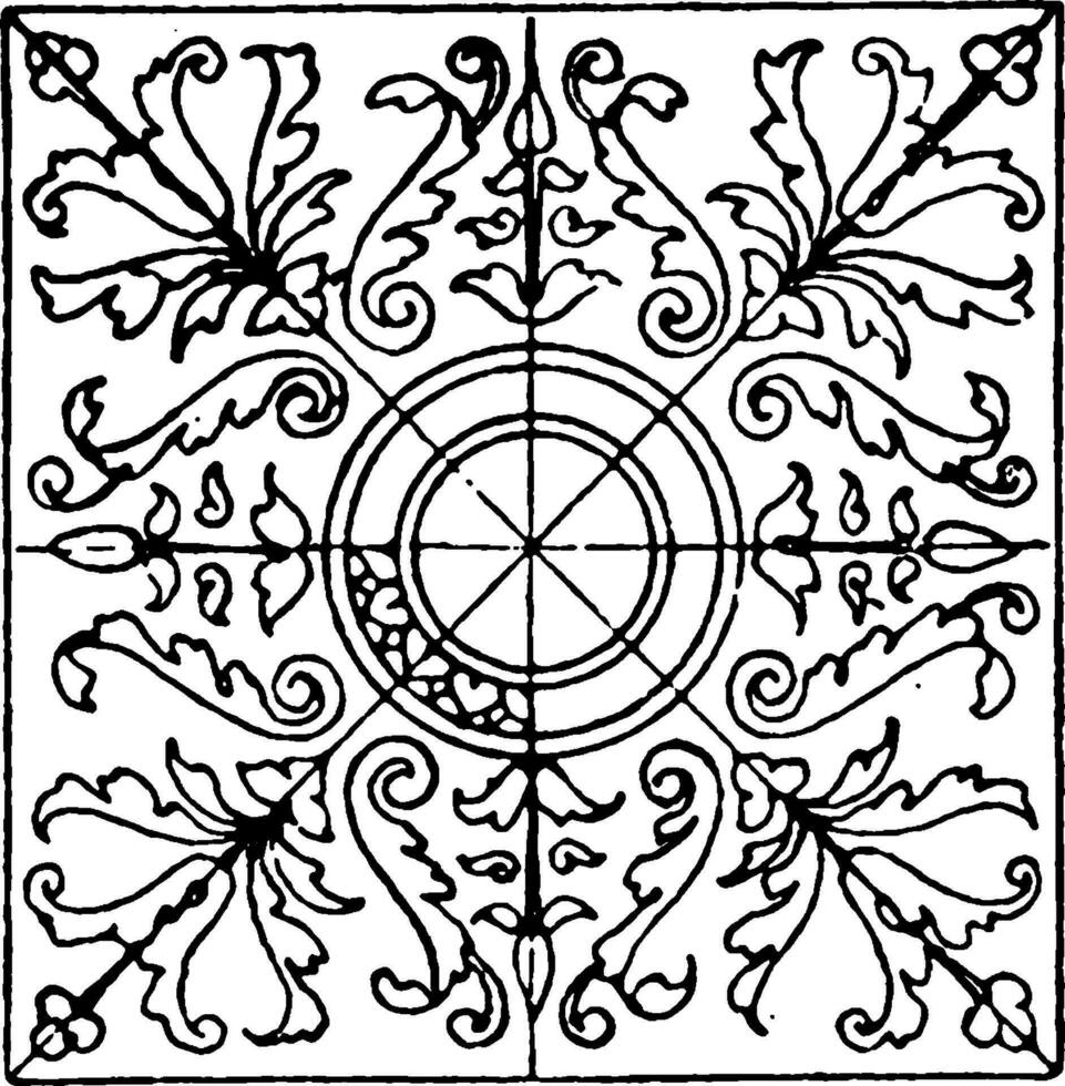 Renaissance Square Panel is a tile design, vintage engraving. vector