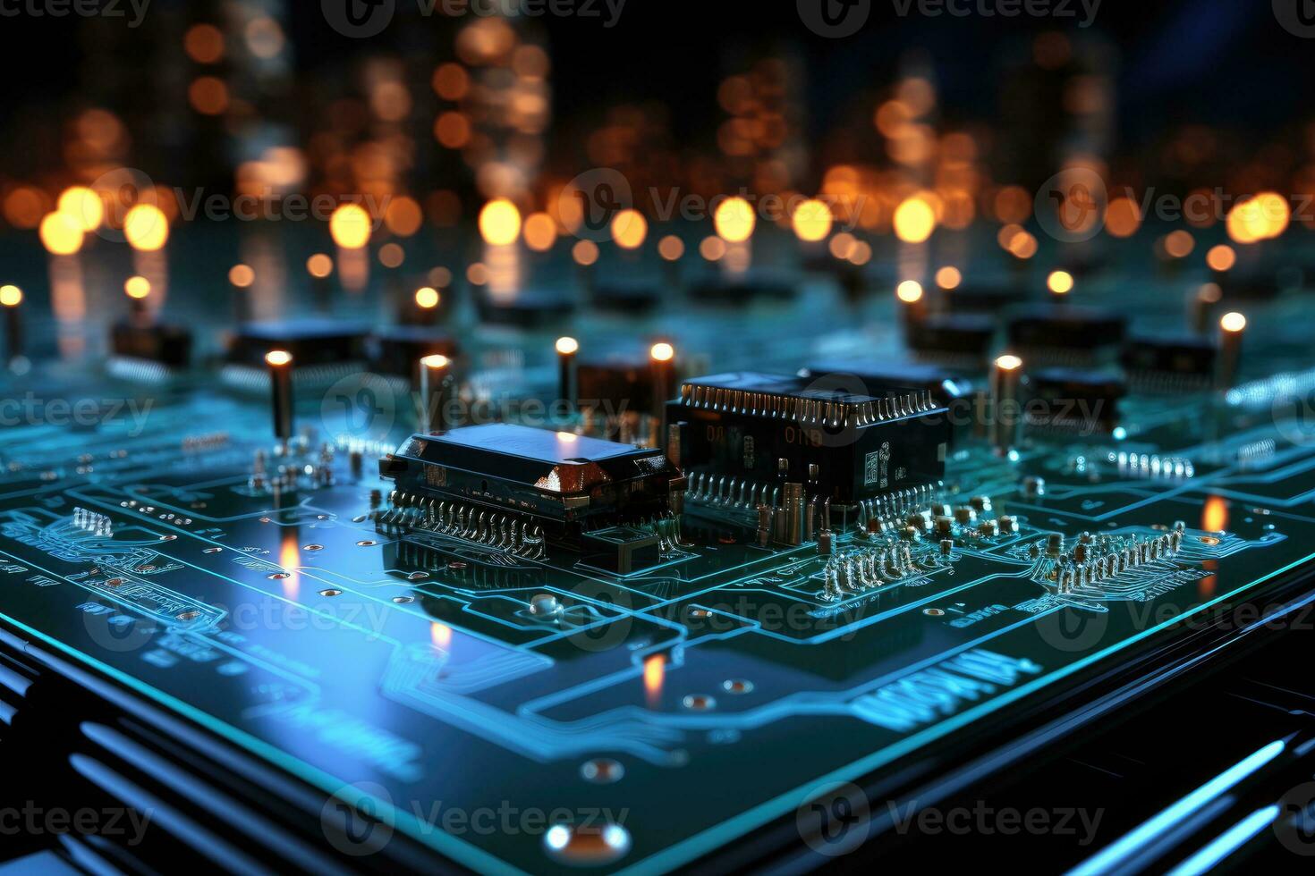 AI Generated Computer technology image with circuit board background, ideal for various topics related to computers and AI by generated AI photo