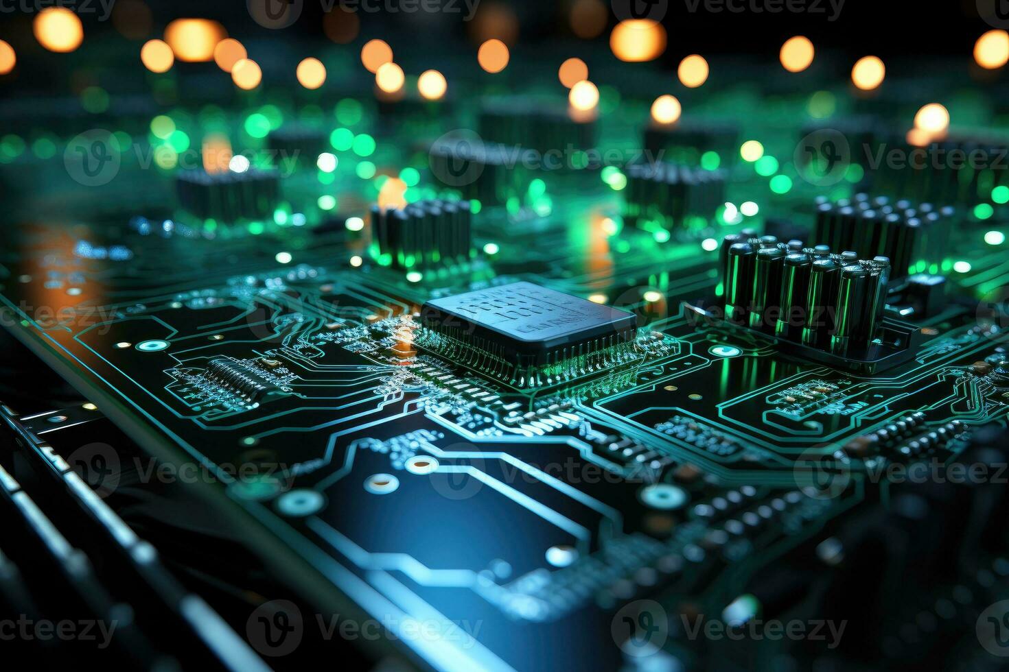 AI Generated Computer technology image with circuit board background, ideal for various topics related to computers and AI by generated AI photo