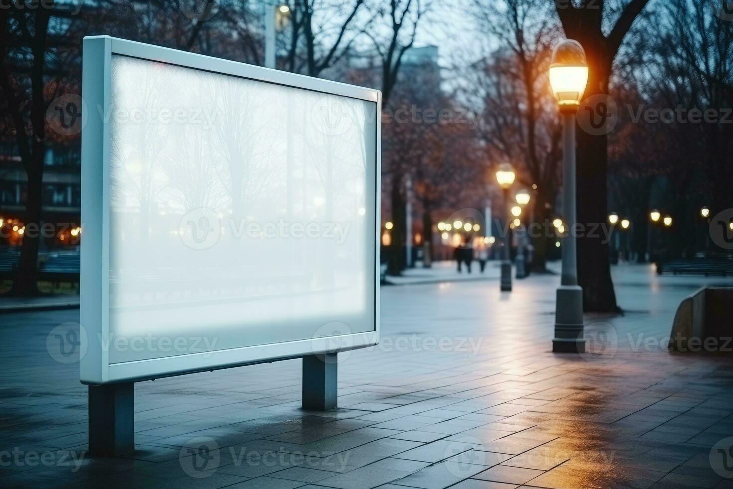 AI Generated Blank white billboard or display, advertising, blurred background.by Generative AI. photo